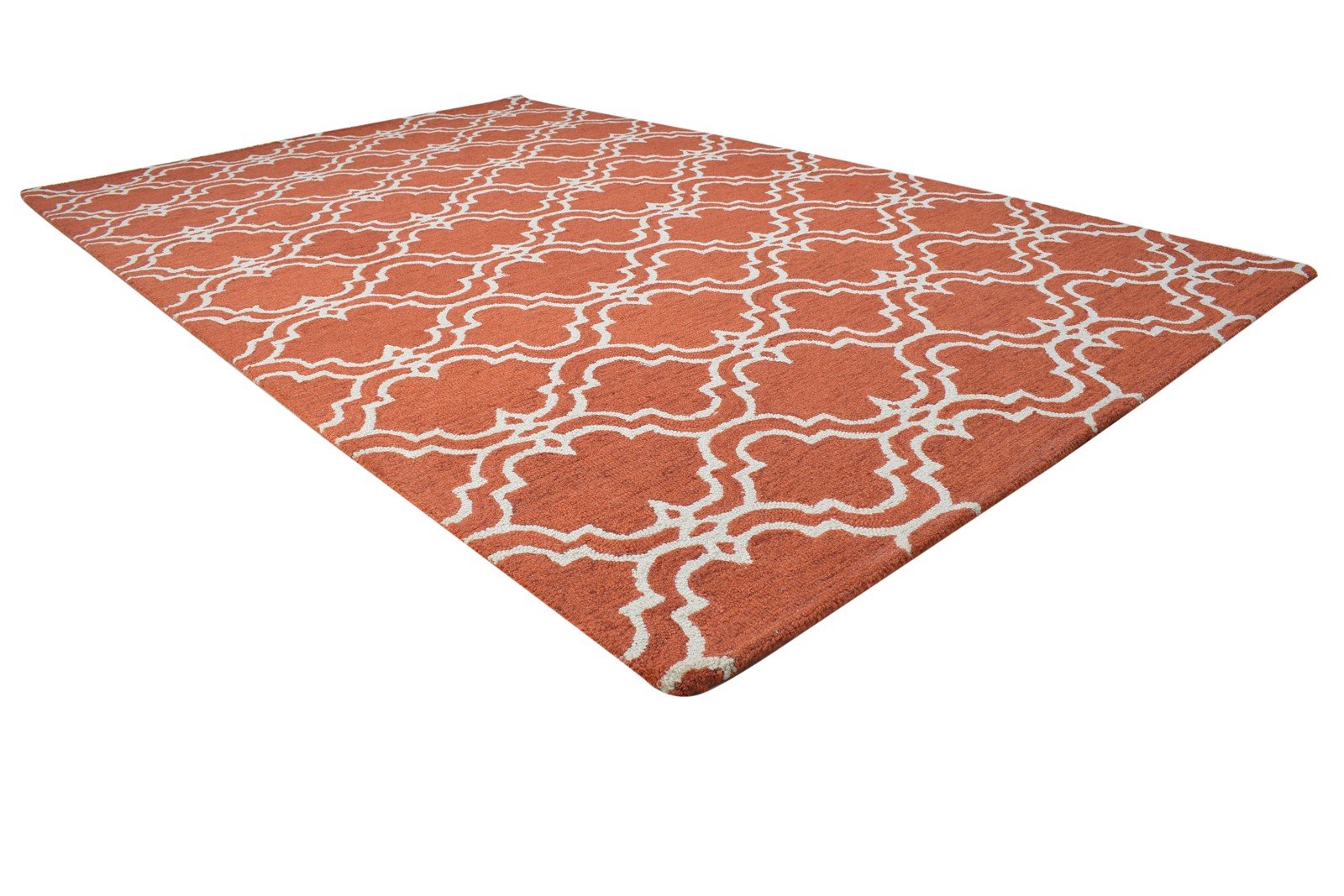 100% Wool Orange Rug 5X8 Modern Hand Tufted Moroccan Trellis Room Size Carpet 