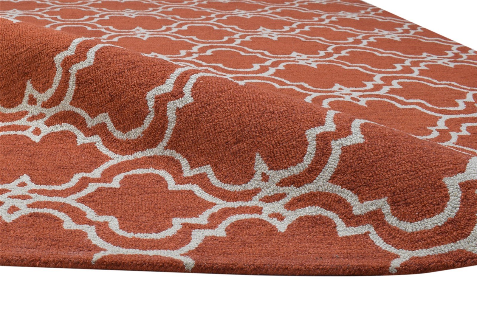 100% Wool Orange Rug 5X8 Modern Hand Tufted Moroccan Trellis Room Size Carpet 