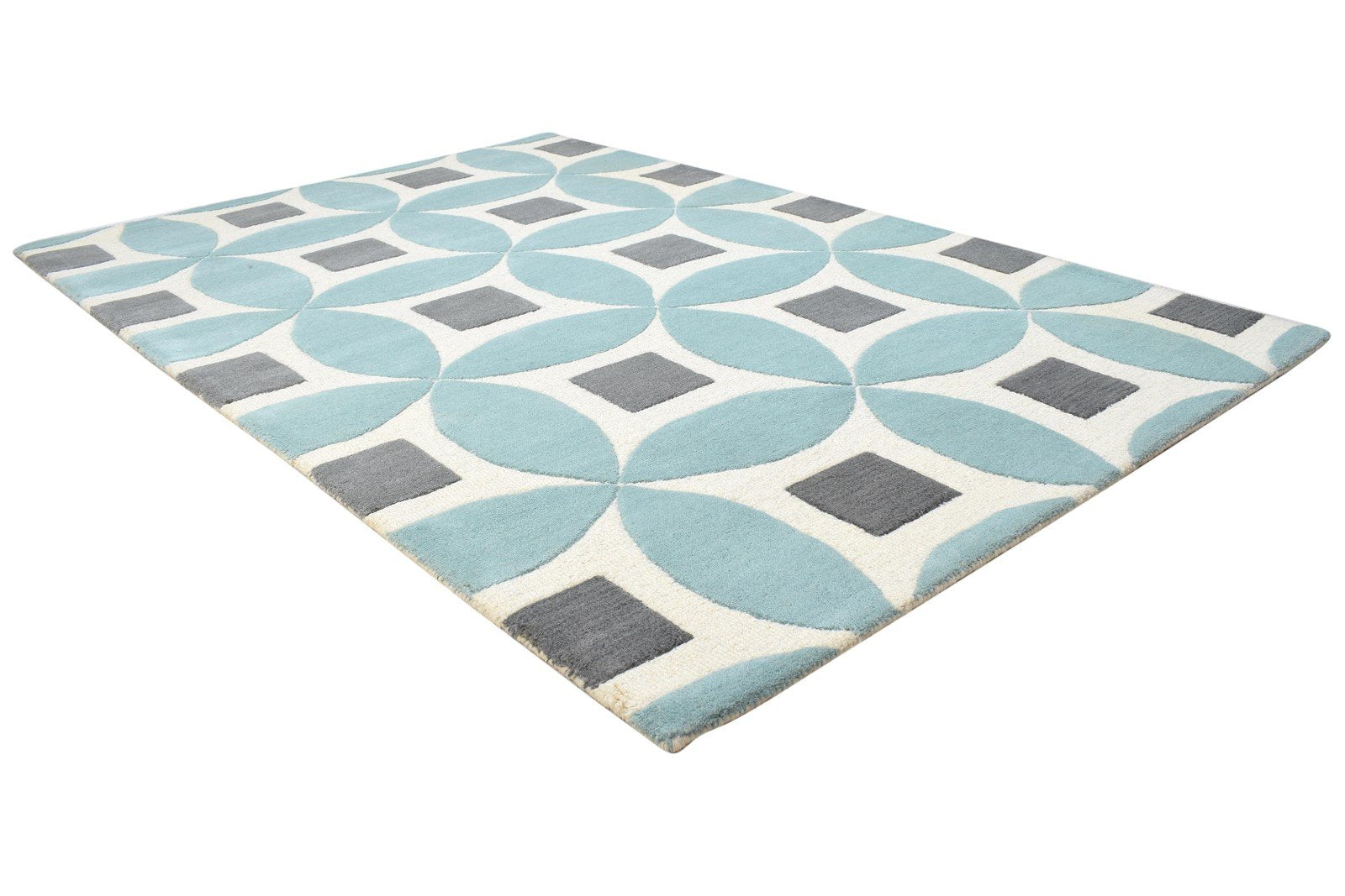 Blue Wool Rug 4' X 6' Modern Hand Tufted Moroccan Geometric Room Size Carpet 