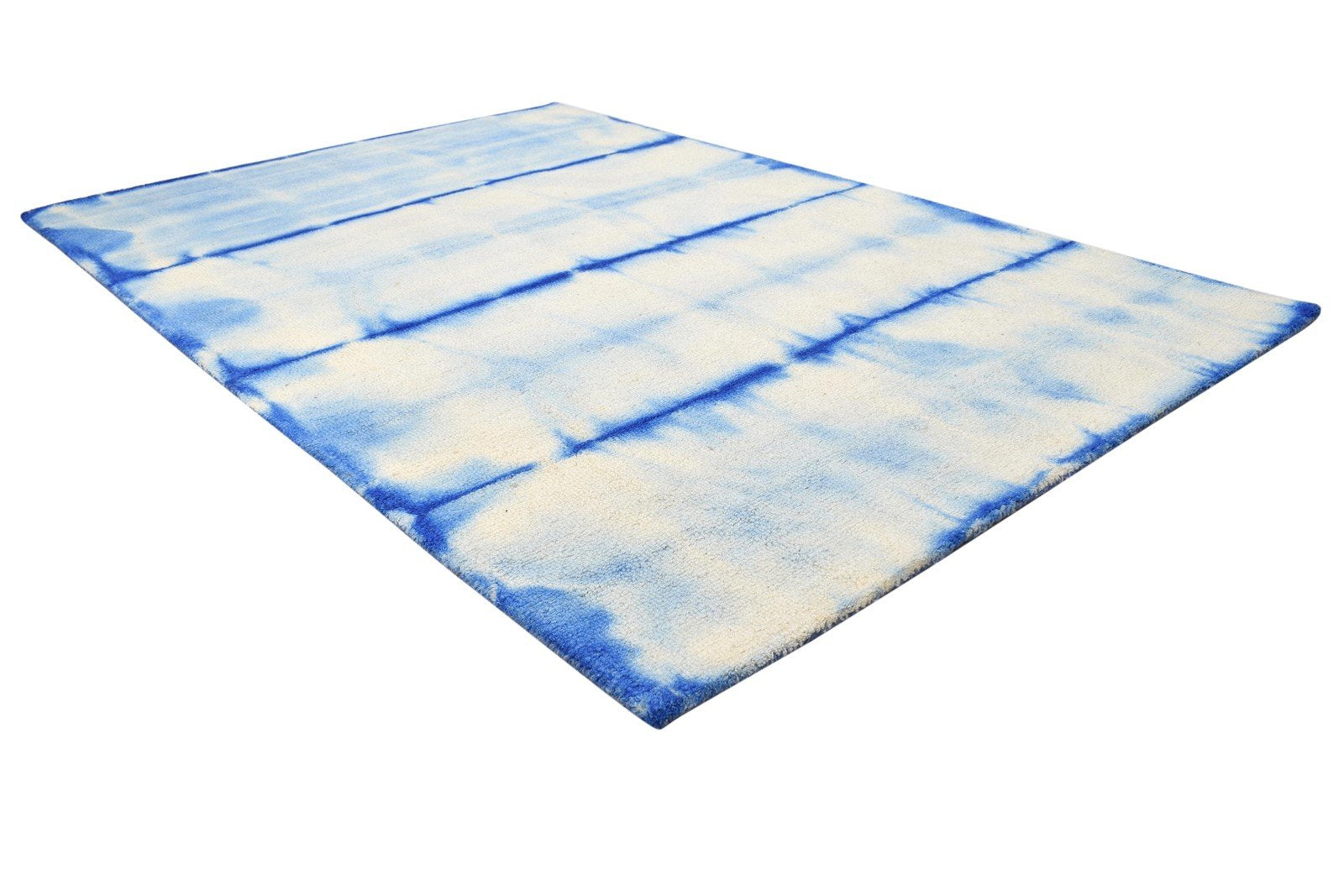 4' X 6' Rug Wool Blue Modern Hand Tufted Shibori Tie Dye Room Size Carpet 