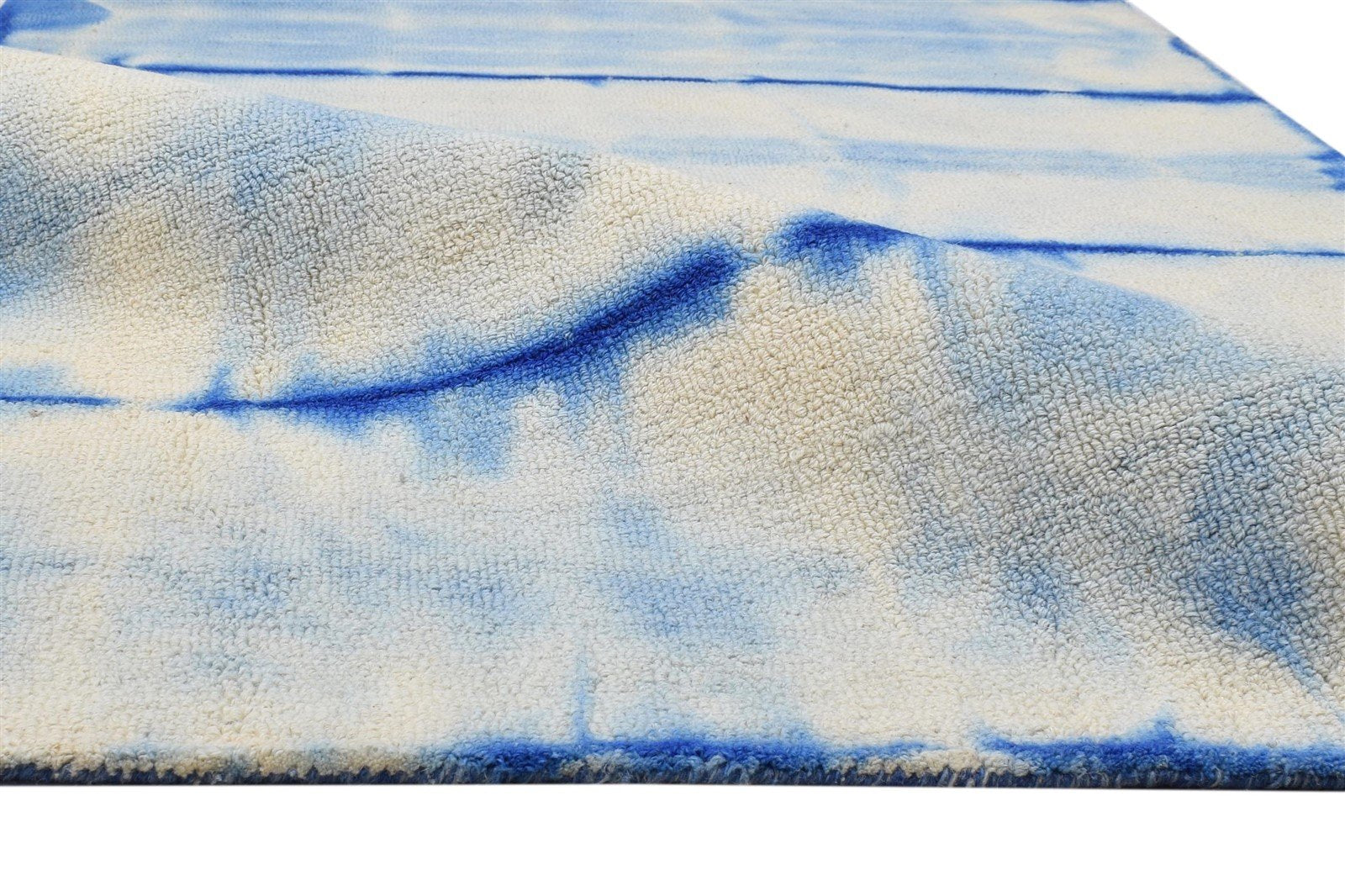 4' X 6' Rug Wool Blue Modern Hand Tufted Shibori Tie Dye Room Size Carpet 