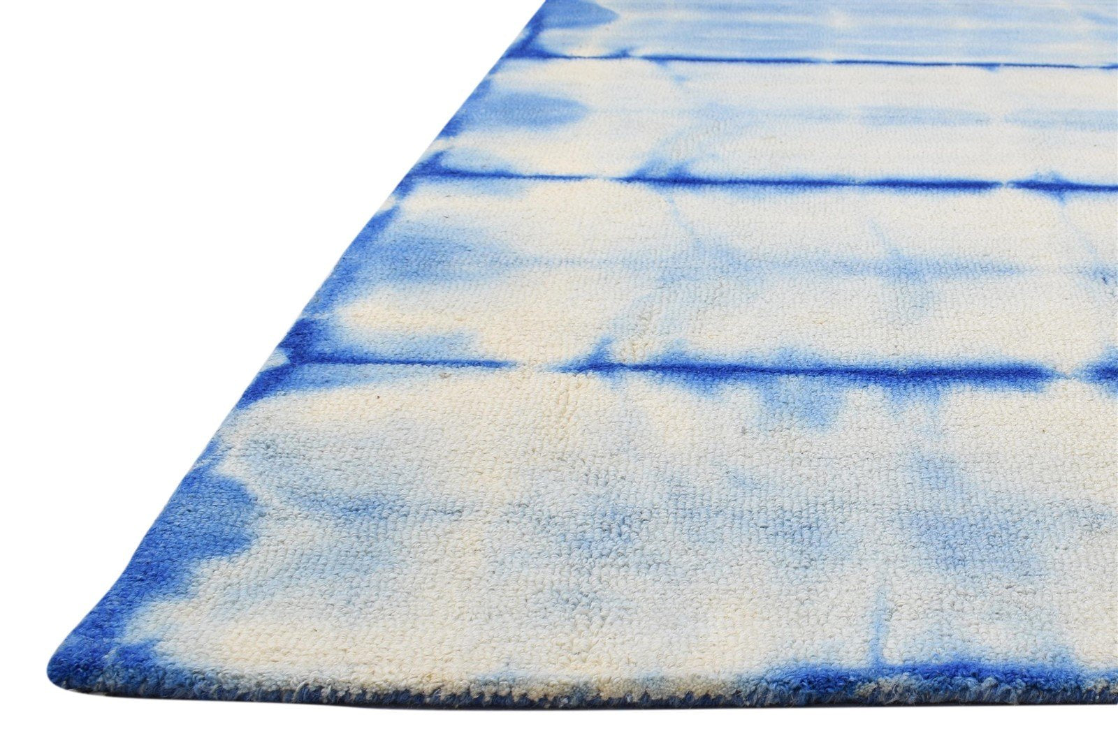 4' X 6' Rug Wool Blue Modern Hand Tufted Shibori Tie Dye Room Size Carpet 