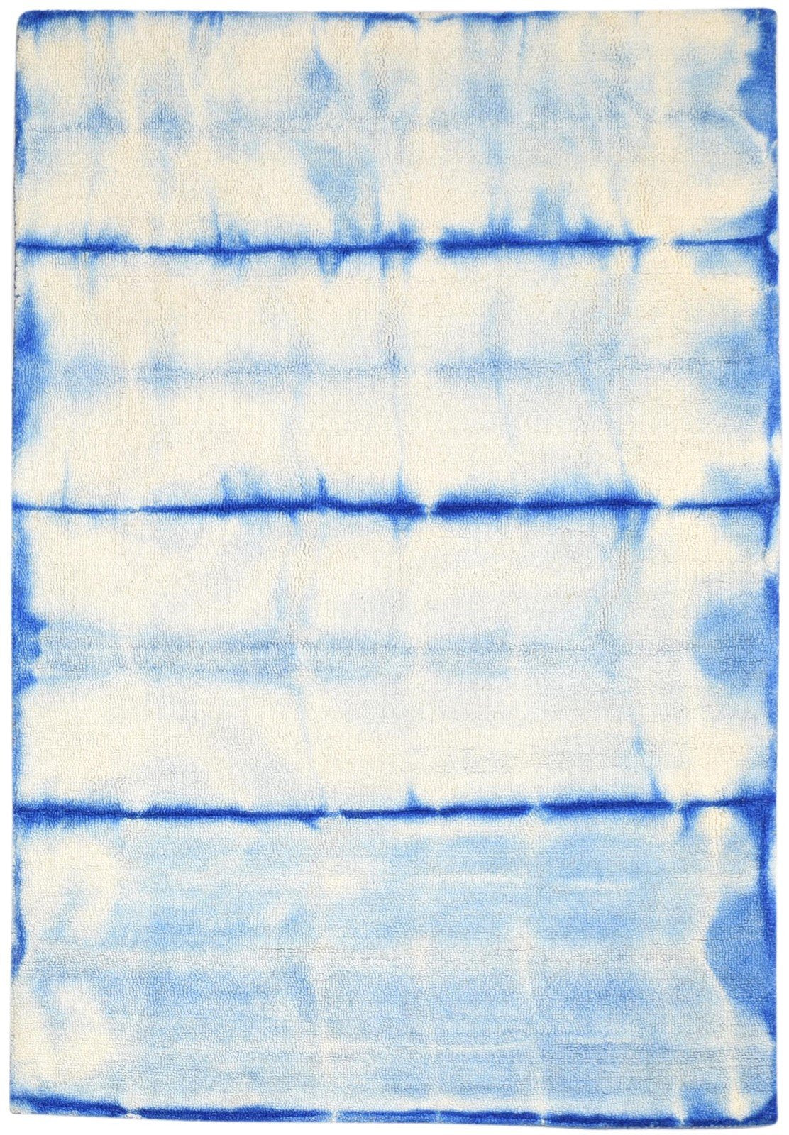 4' X 6' Rug Wool Blue Modern Hand Tufted Shibori Tie Dye Room Size Carpet 