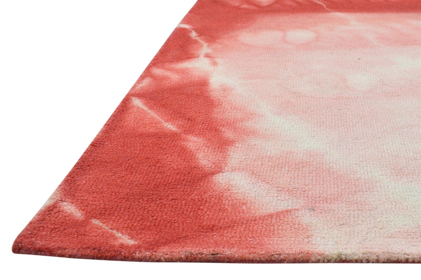 Red Wool Rug 4' X 6' Modern Hand Tufted Shibori Tie Dye Room Size Carpet 