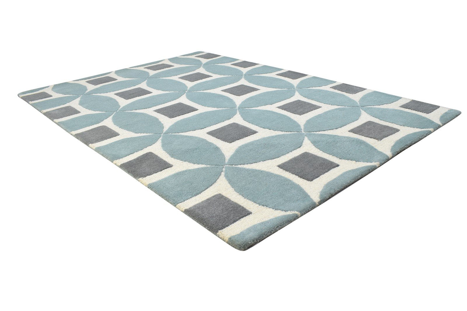 Blue Wool Rug 4' X 6' Modern Hand Tufted Moroccan Geometric Room Size Carpet 