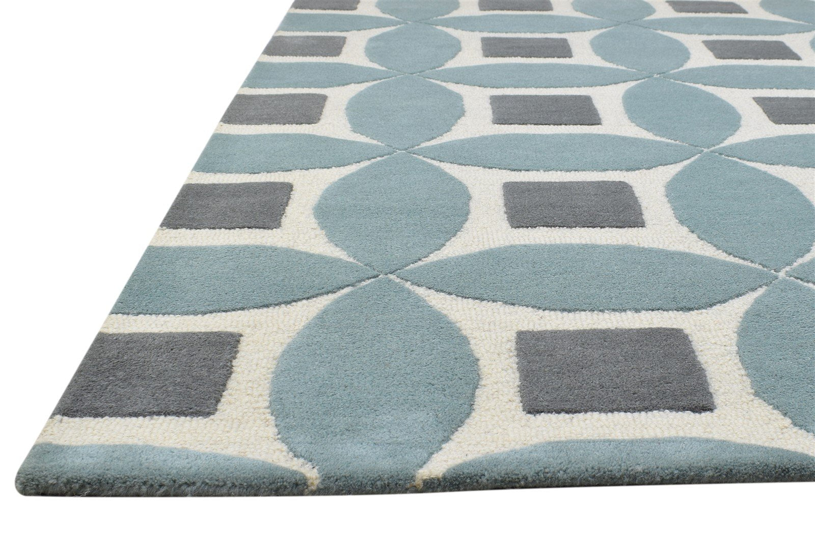 Blue Wool Rug 4' X 6' Modern Hand Tufted Moroccan Geometric Room Size Carpet 