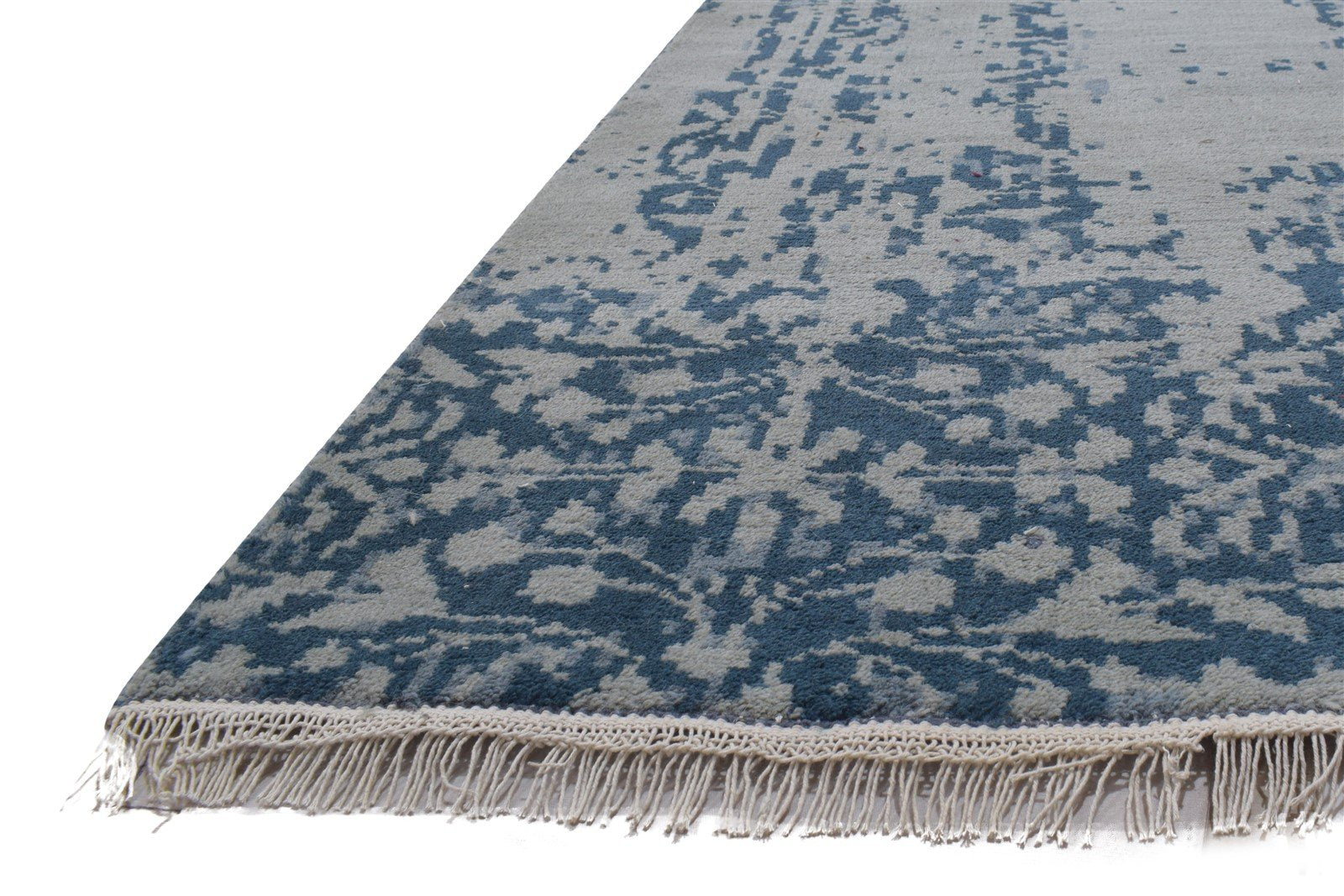 Blue Wool Rug 3' X 10' Modern Hand Knotted Bohemian Abstract Small Runner 