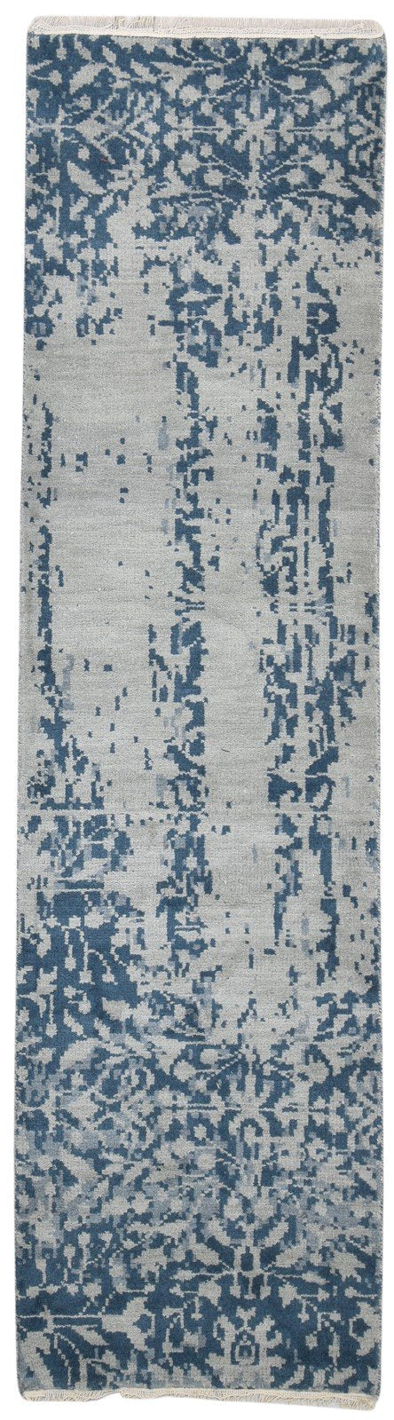 Blue Wool Rug 3' X 10' Modern Hand Knotted Bohemian Abstract Small Runner 