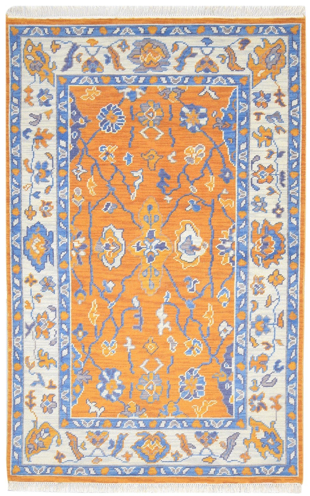 100% Wool Orange Rug 5X8 Persian Hand Knotted Oushak Oriental Room Size Carpet 