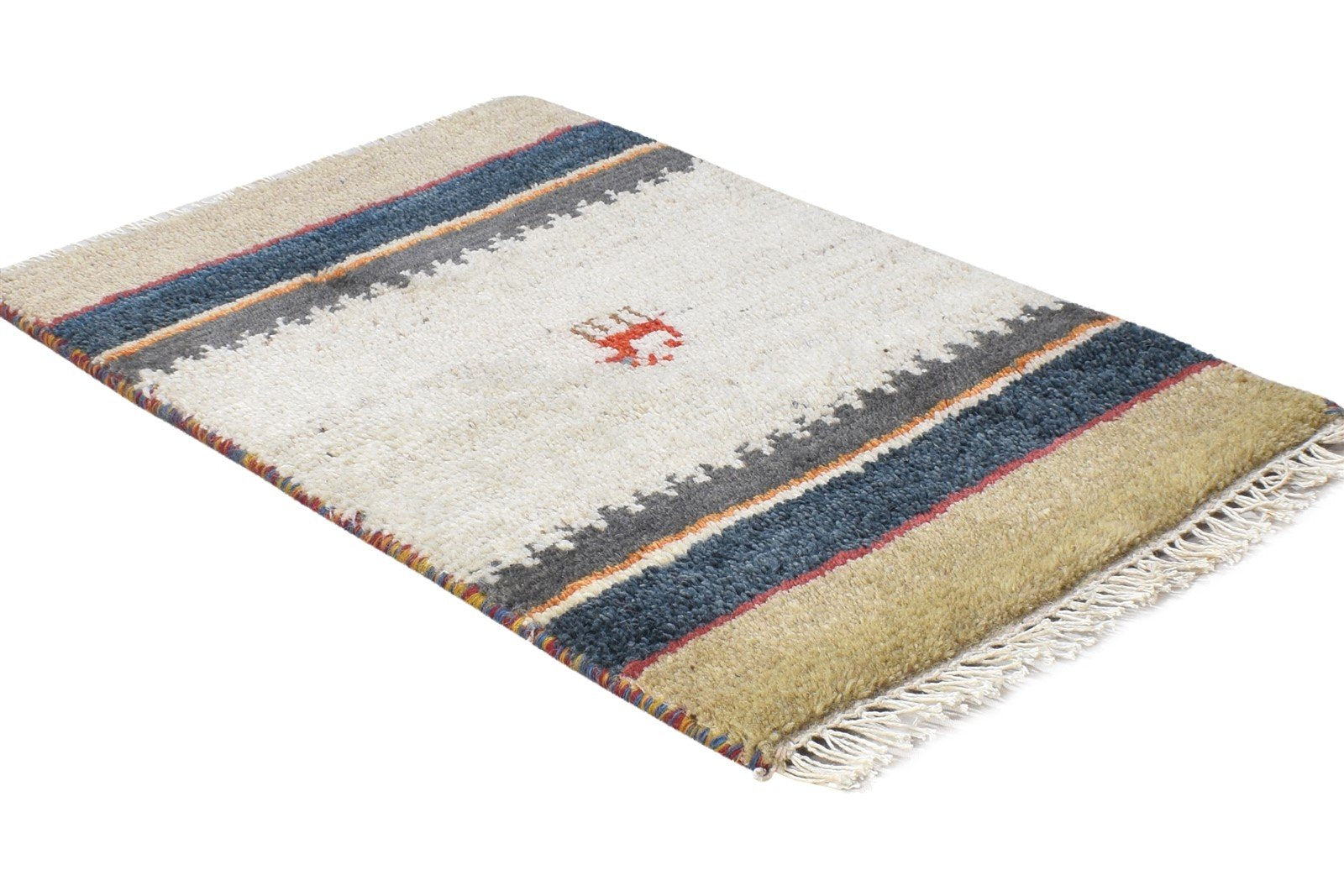 Cream Wool Rug 1' X 2' Tribal Hand Knotted Gabbeh Southwestern Small Carpet 