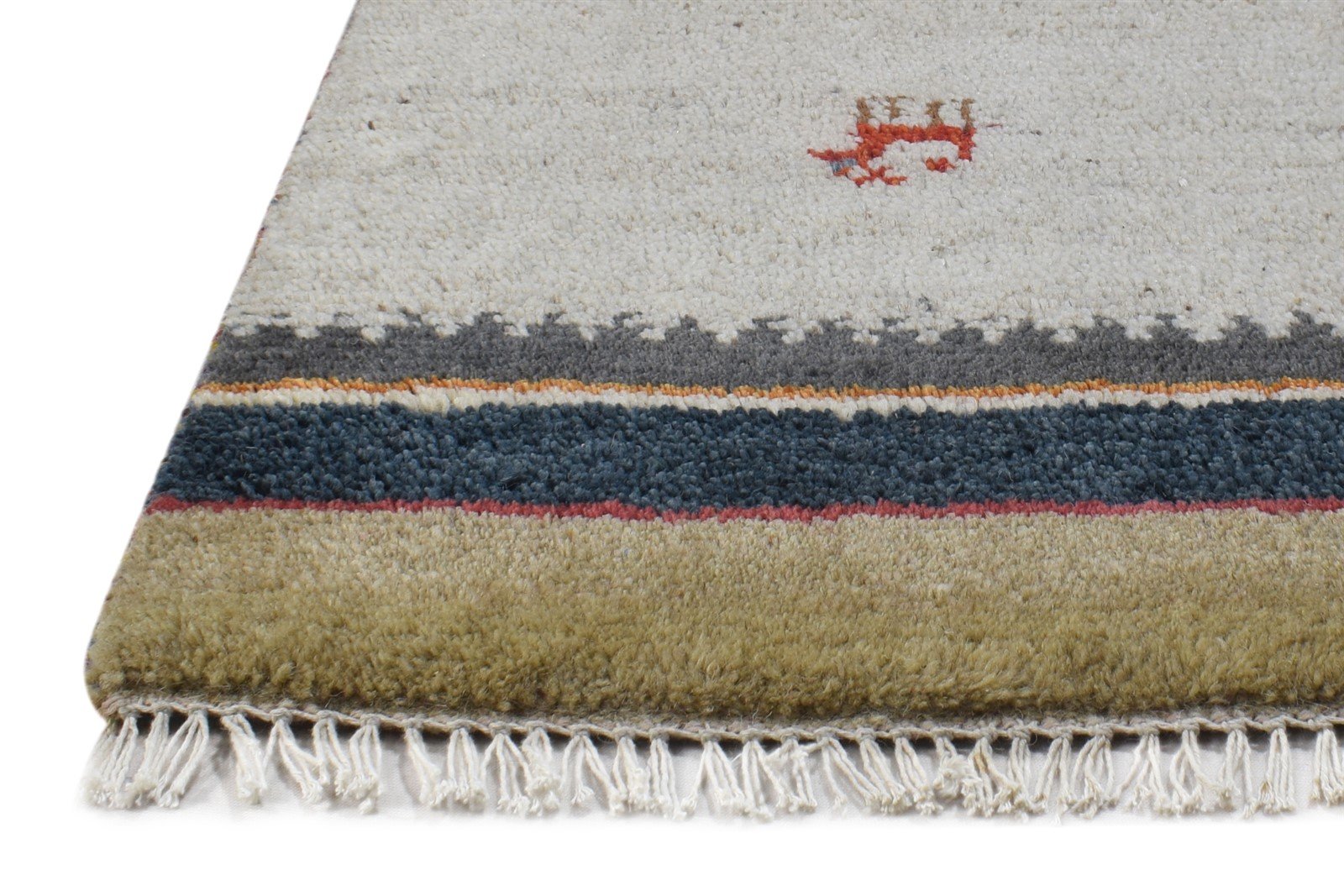 Cream Wool Rug 1' X 2' Tribal Hand Knotted Gabbeh Southwestern Small Carpet 