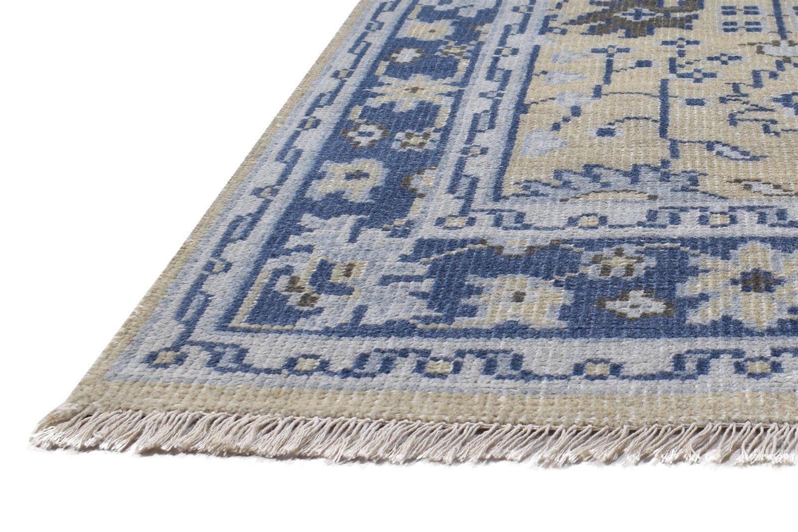 5X8 Rug Wool / Silk Blue Persian Hand Knotted Sarouk-Indian Oriental Room Size 