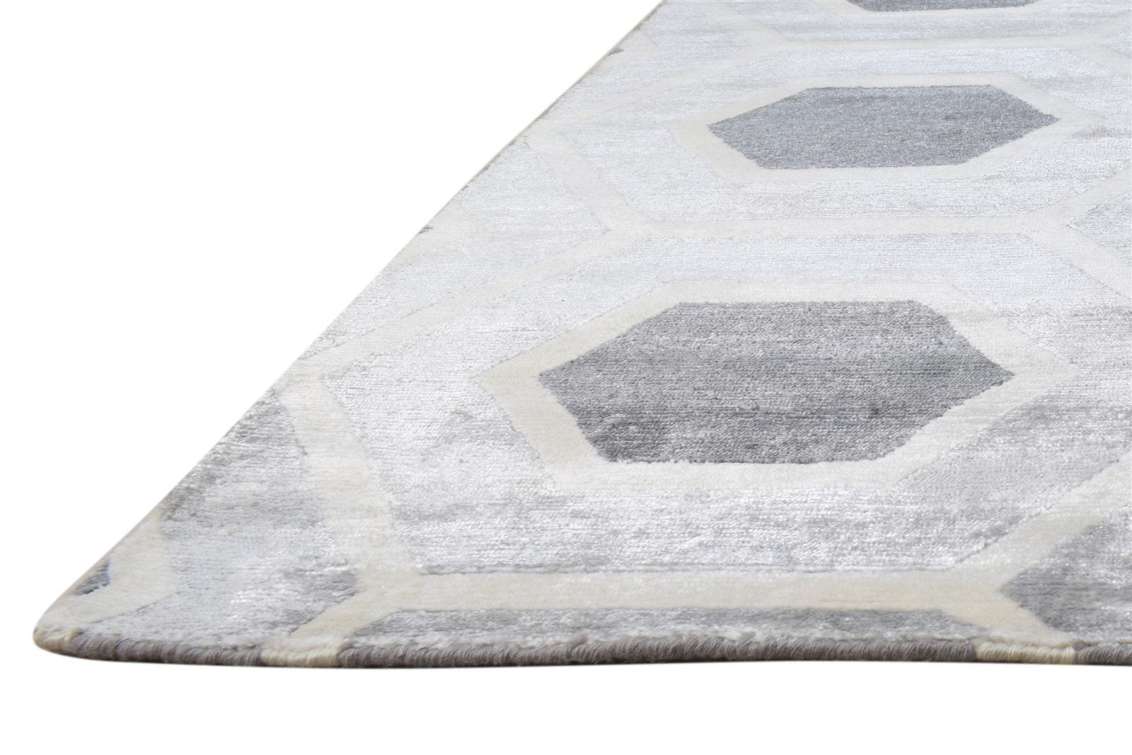 Hand Woven Grey Wool / Silk Rug 8' X 10' Modern Moroccan Trellis Large Carpet 