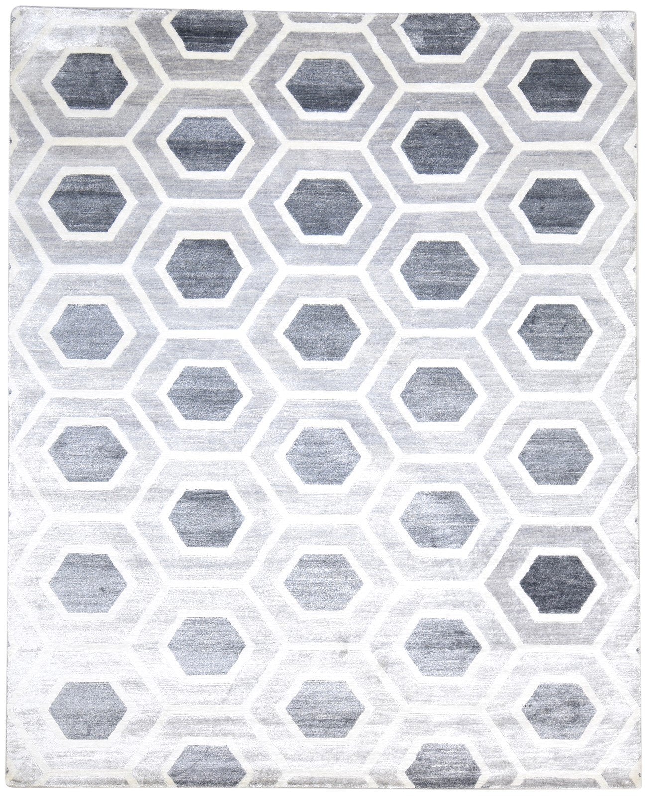 Hand Woven Grey Wool / Silk Rug 8' X 10' Modern Moroccan Trellis Large Carpet 