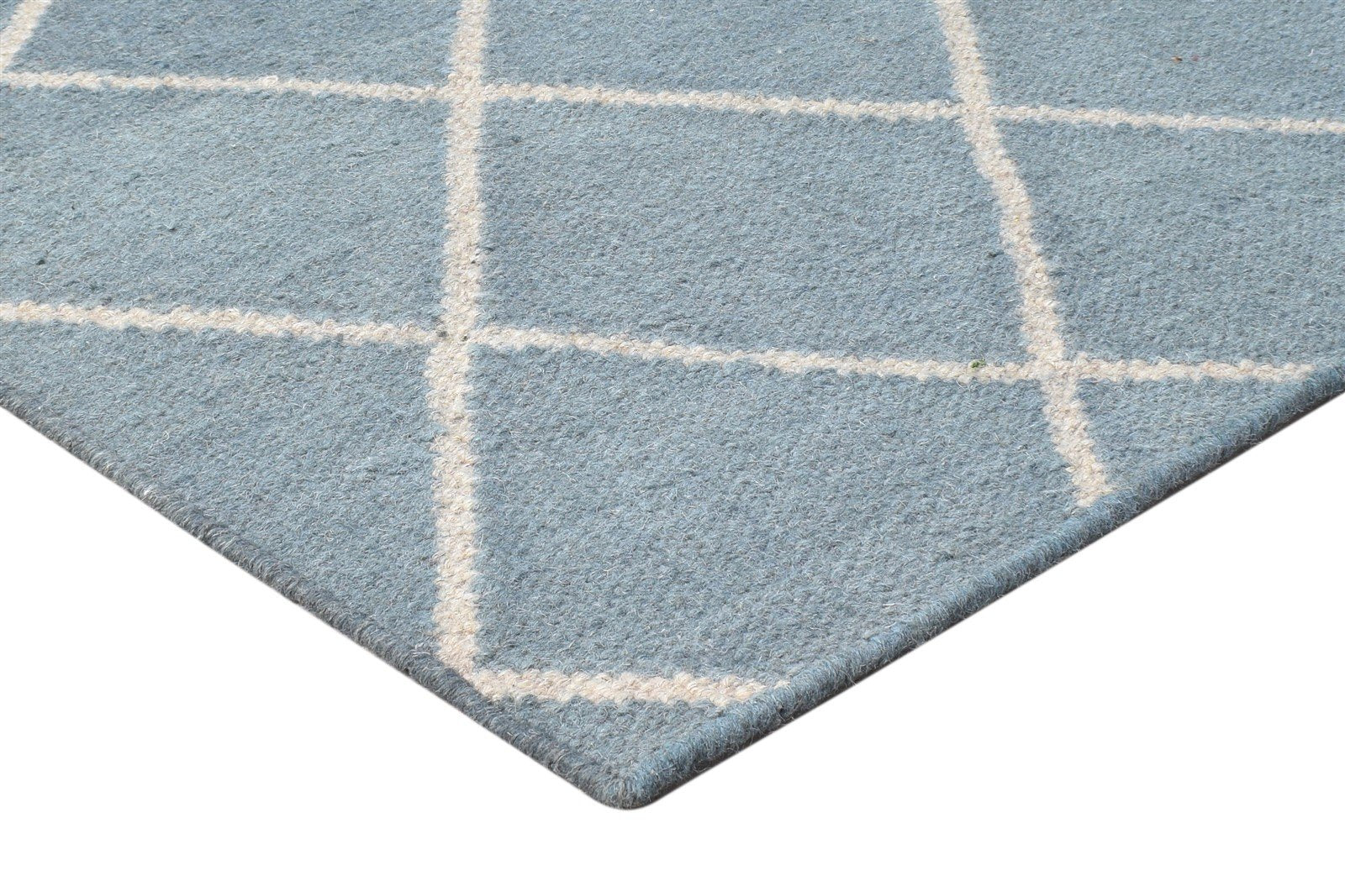 Blue Wool Rug 6' X 7' Modern Dhurrie Moroccan Diamond Large Carpet 