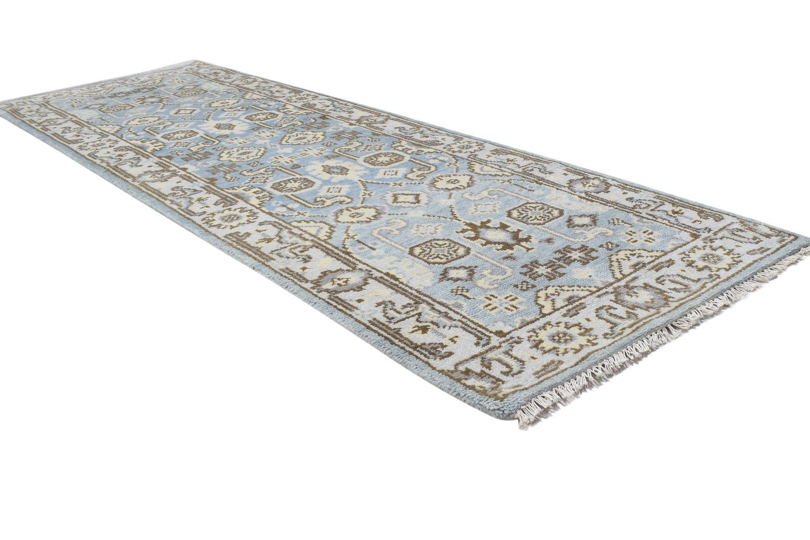 Hand Knotted Blue Wool Rug 2'6 X 8' Persian Oushak Oriental Small Runner 