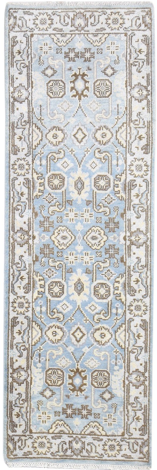 Hand Knotted Blue Wool Rug 2'6 X 8' Persian Oushak Oriental Small Runner 