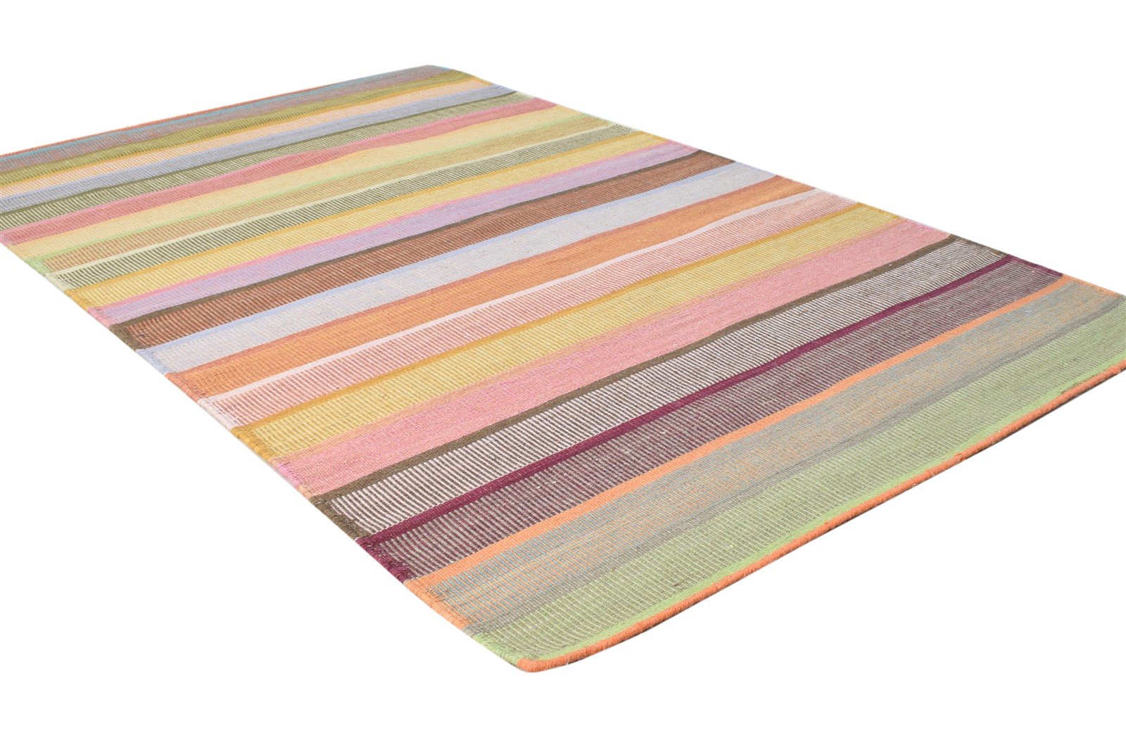 Wool Multi Rug 3' X 5' Modern Dhurrie Scandinavian Striped Room Size Carpet 