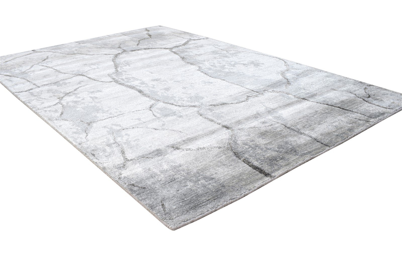 4X6 Rug Rayon From Bamboo Grey Modern Hand Knotted Scandinavian Abstract Room Size 