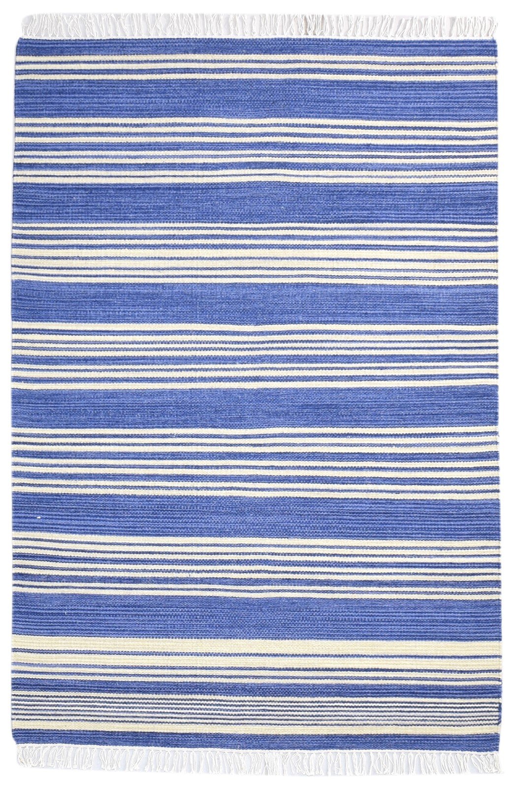 Blue Wool Rug 4' X 6' Modern Dhurrie Bohemian Striped Room Size Carpet 