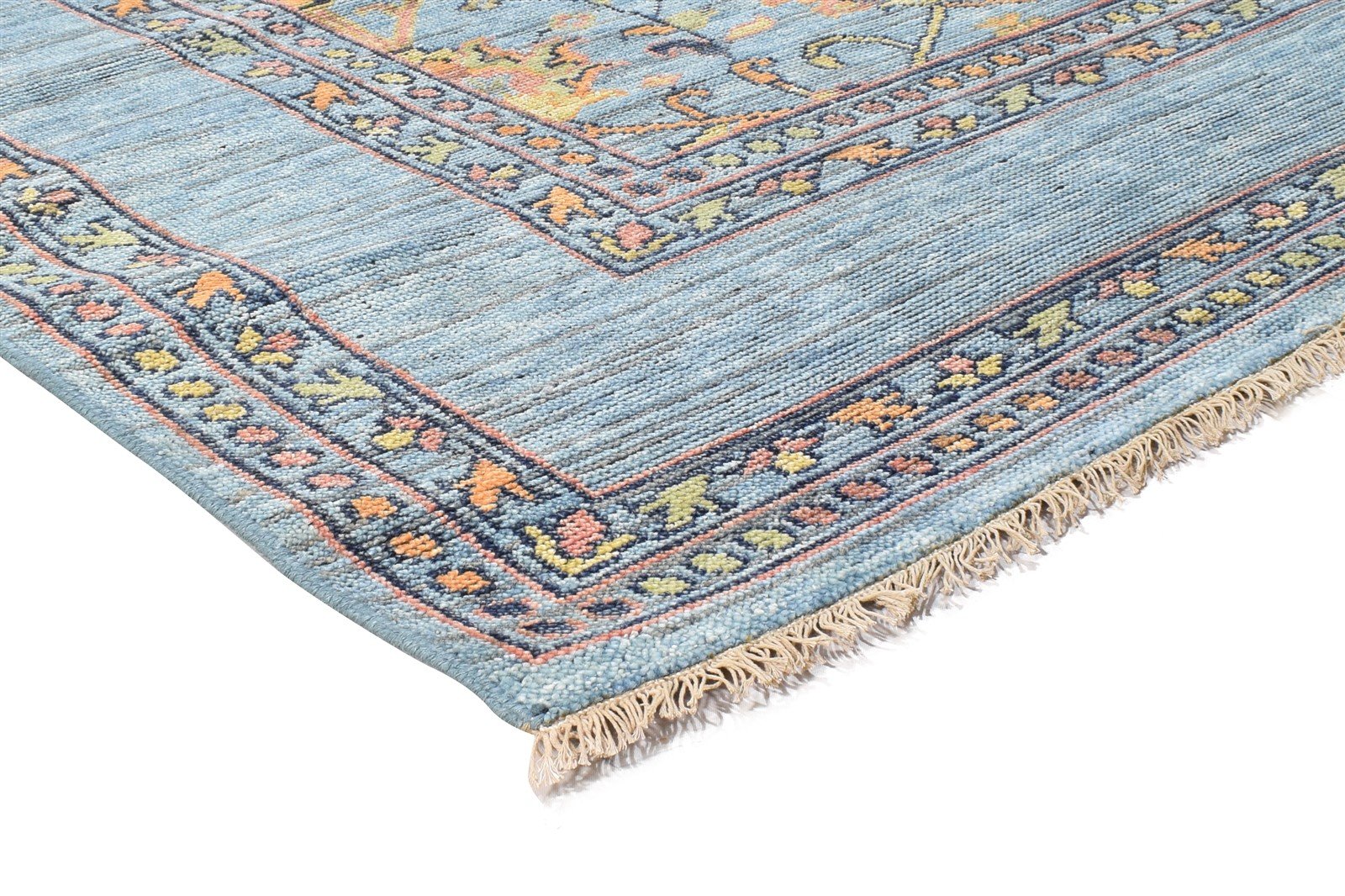 Wool Blue Rug 8' X 10' Persian Hand Knotted Oushak Oriental Large Carpet 