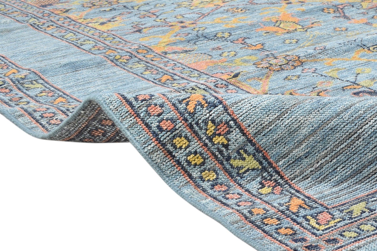 Wool Blue Rug 8' X 10' Persian Hand Knotted Oushak Oriental Large Carpet 