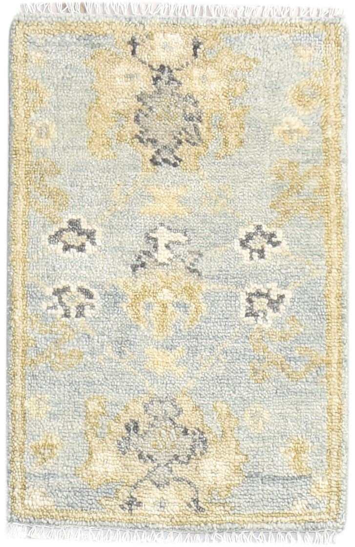 Hand Knotted Blue Wool Rug 2' X 3' Persian Oushak Oriental Small Carpet 