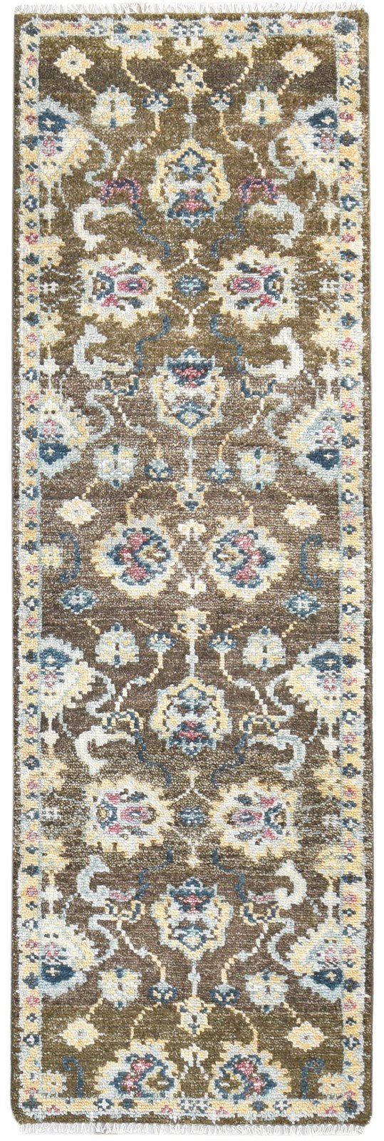 Hand Knotted Brown Wool Rug 3' X 8' Persian Oushak Oriental Small Runner 