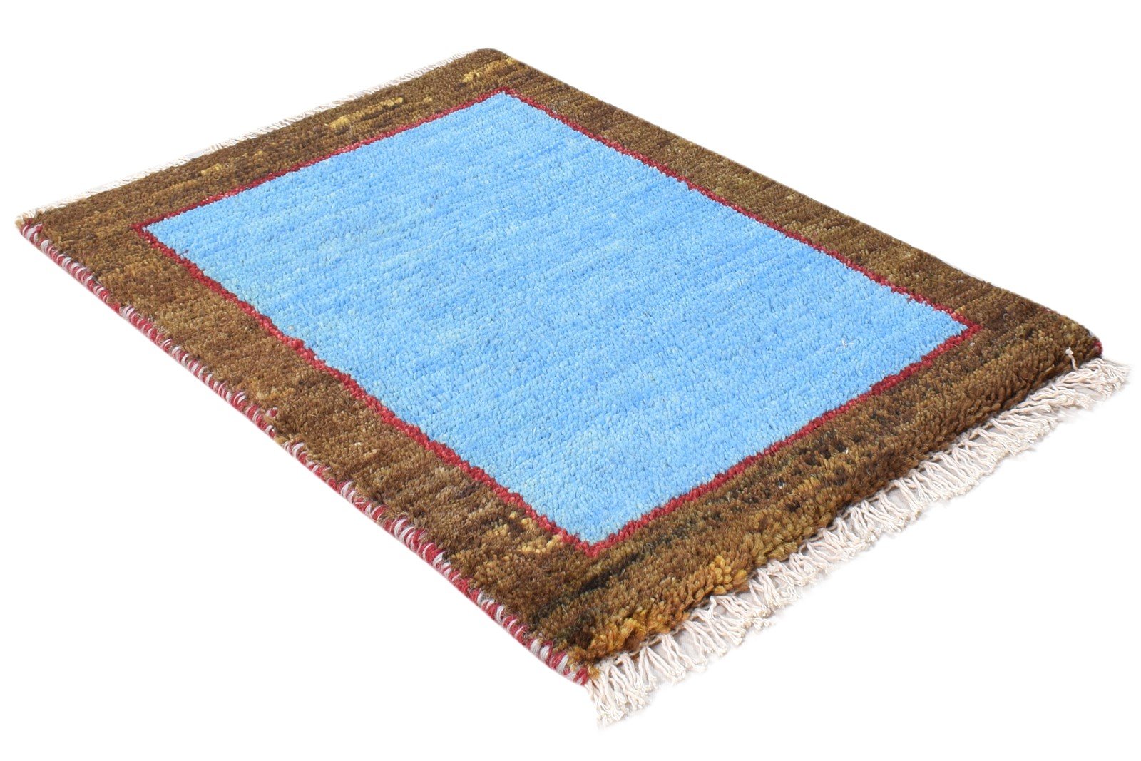 Wool Blue Rug 1' X 2' Modern Hand Knotted Scandinavian Bordered Small Carpet 