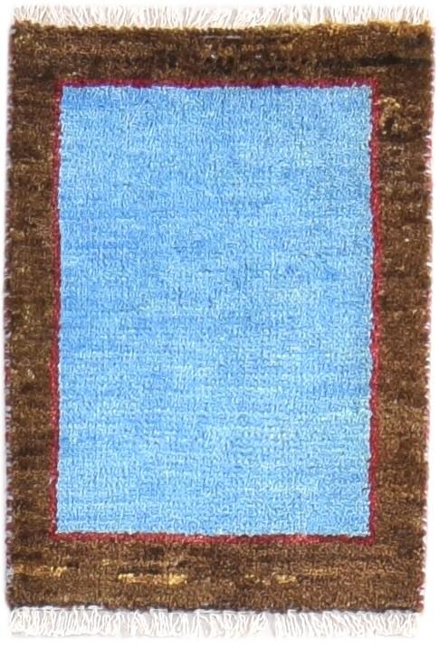 Wool Blue Rug 1' X 2' Modern Hand Knotted Scandinavian Bordered Small Carpet 