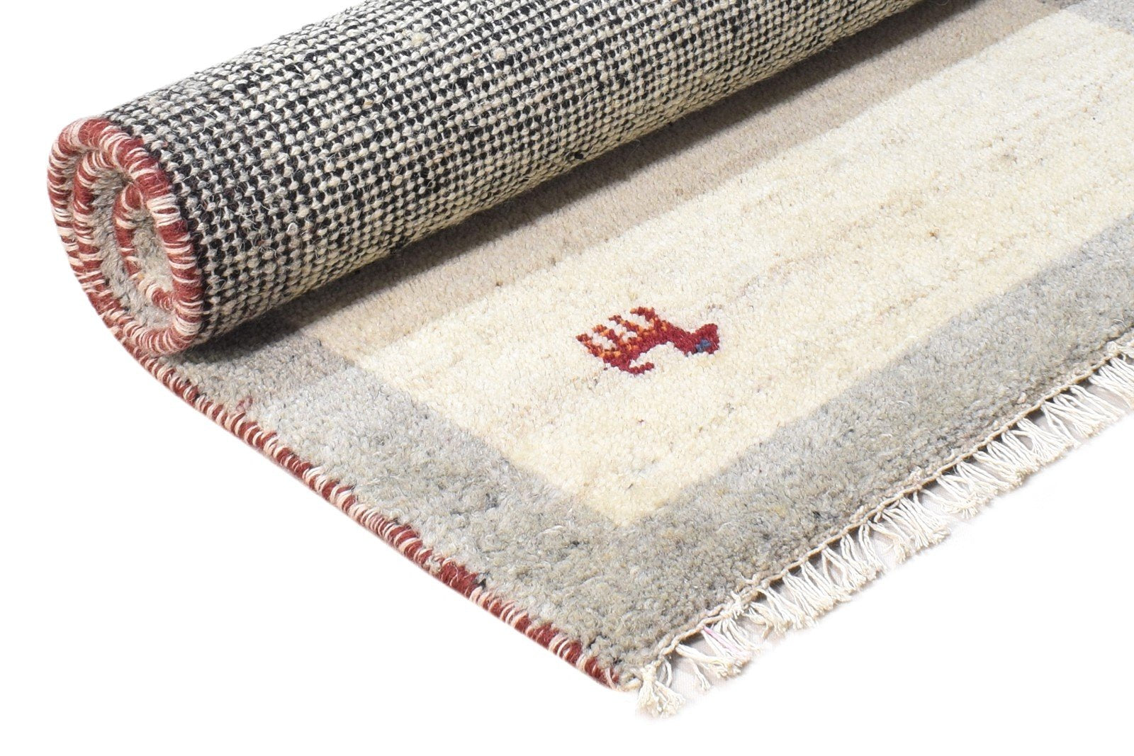 Hand Knotted Cream Wool Rug 2' X 3' Modern Scandinavian Bordered Small Carpet 