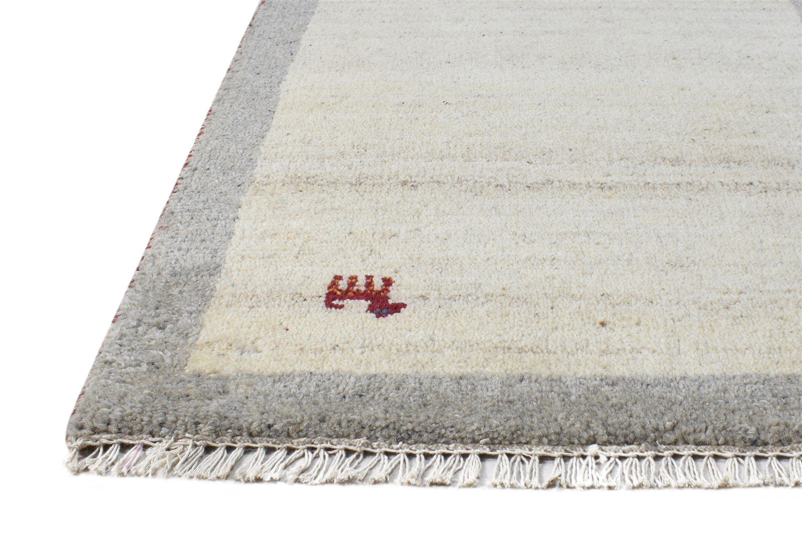 Hand Knotted Cream Wool Rug 2' X 3' Modern Scandinavian Bordered Small Carpet 