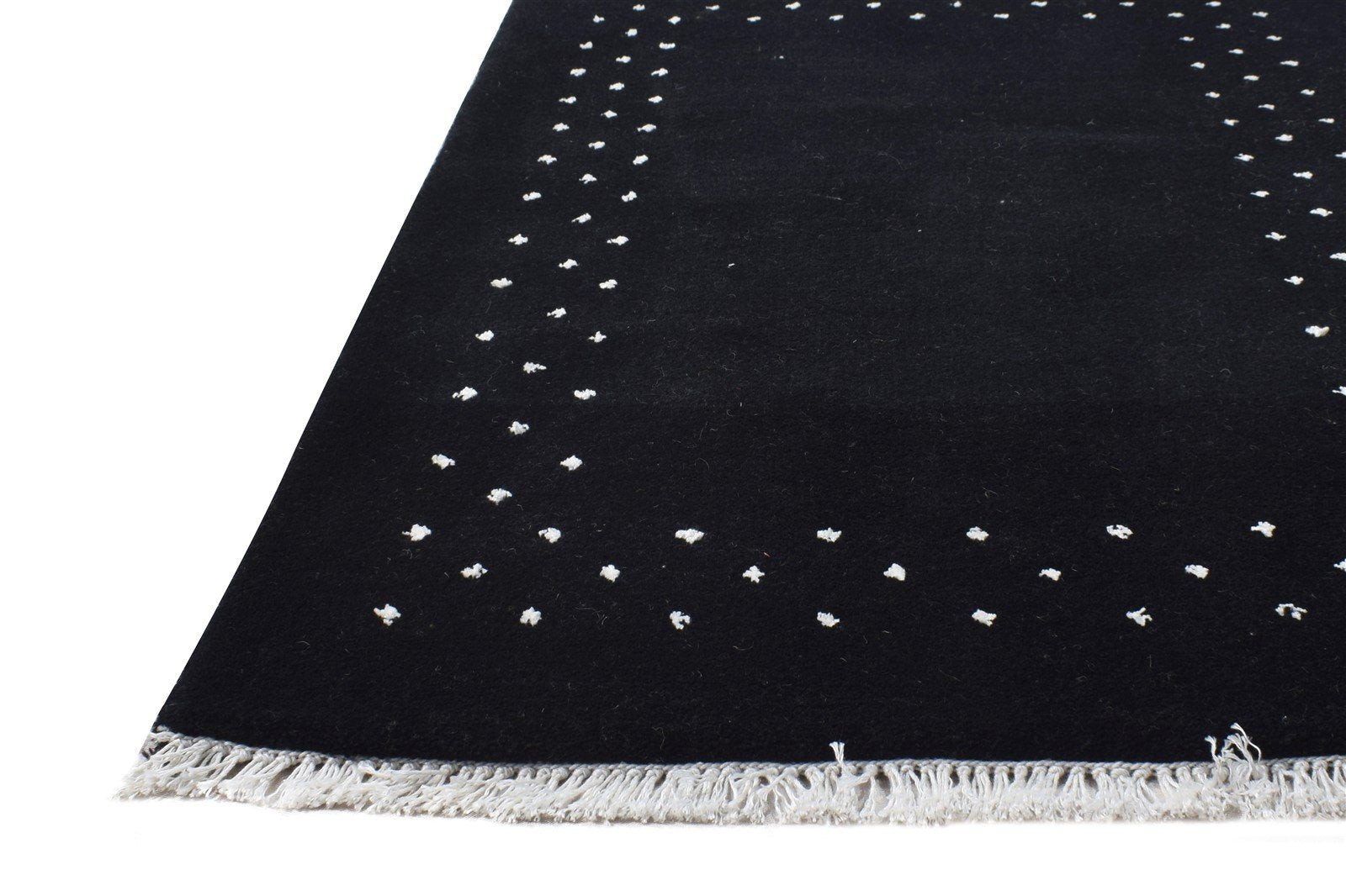 Wool Black Rug 2' X 3' Modern Hand Knotted Scandinavian Bordered Small Carpet 