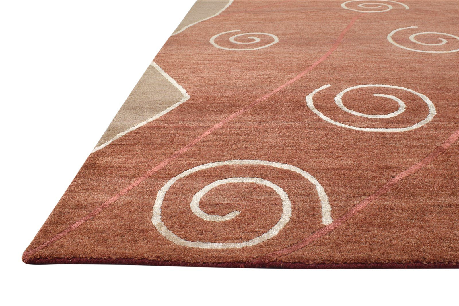 Hand Knotted Brown Wool / Silk Rug 6X8 Modern American Swirls Room Size Carpet 