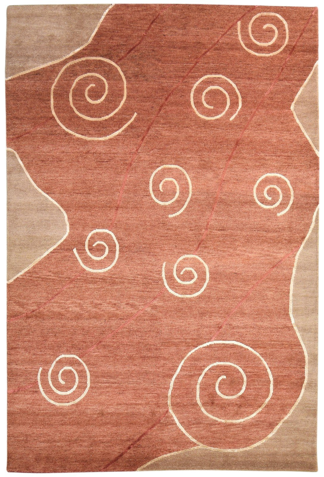 Hand Knotted Brown Wool / Silk Rug 6X8 Modern American Swirls Room Size Carpet 