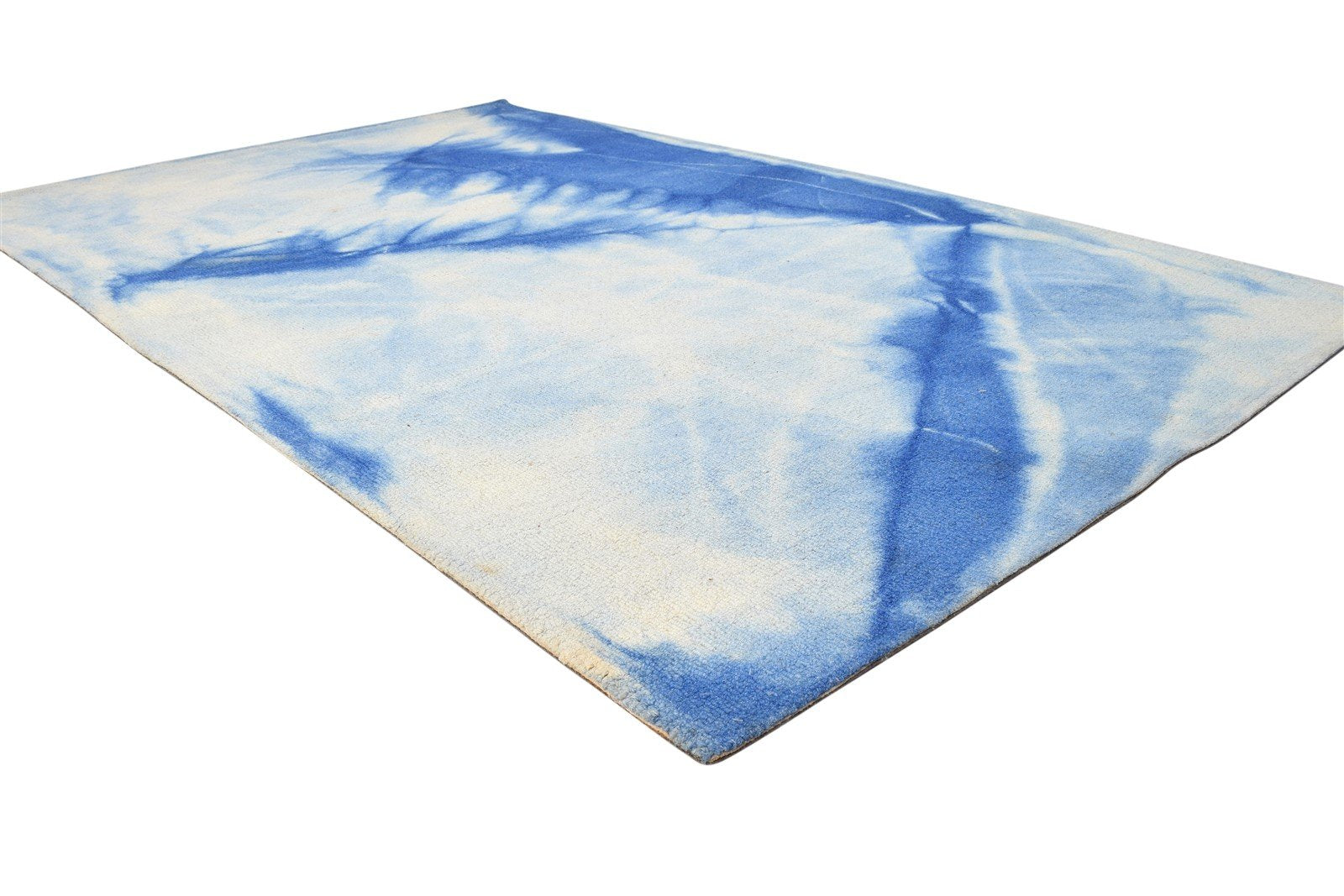 Hand Tufted Blue Wool Rug 5' X 8' Modern Shibori Tie Dye Room Size Carpet 