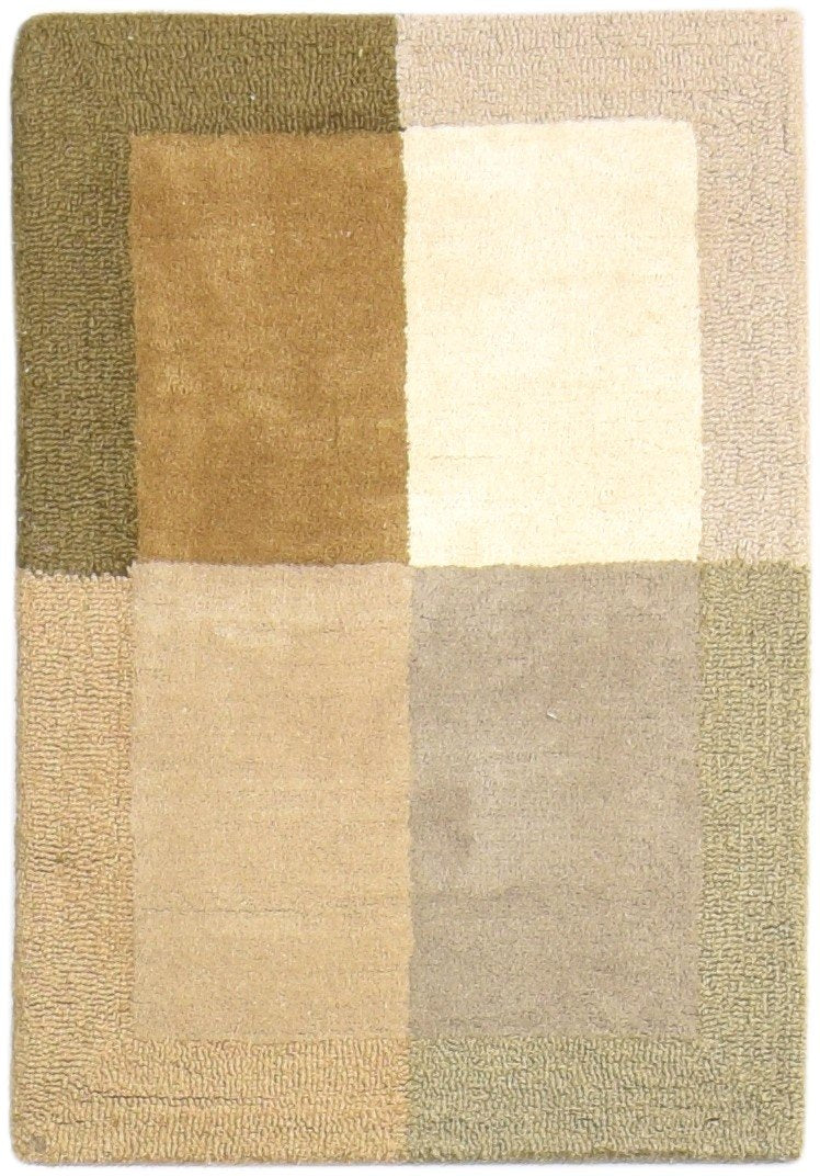 Beige Wool Rug 2' X 3' Modern Hand Tufted Scandinavian Bordered Small Carpet 