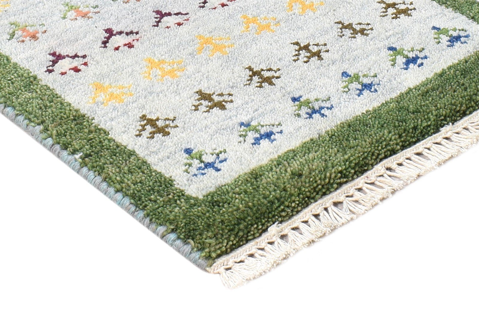 Grey Wool Rug 1' X 2' Modern Hand Knotted French Floral Small Carpet 