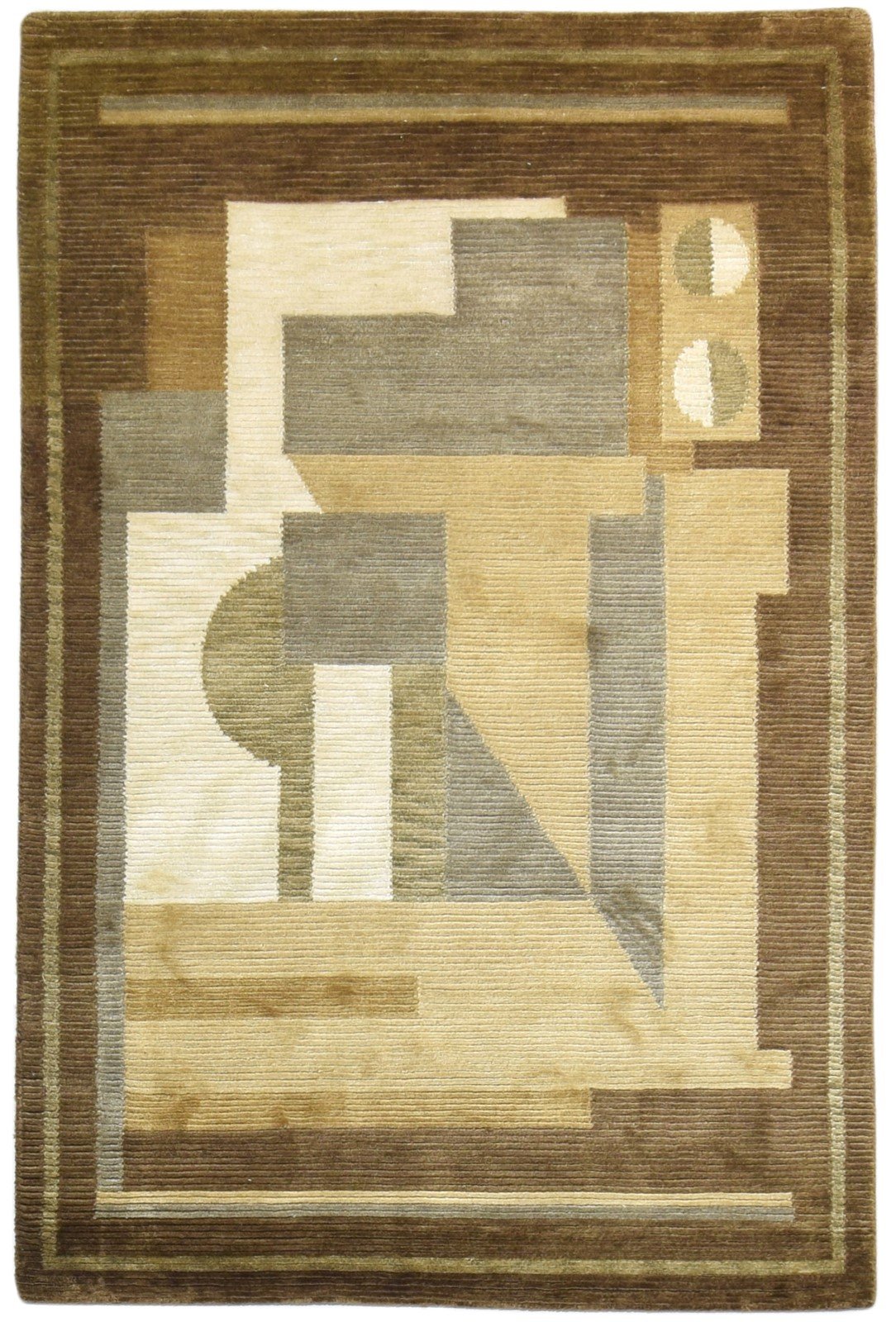 4X6 Rug Wool Brown Modern Hand Knotted Scandinavian Abstract Room Size Carpet 