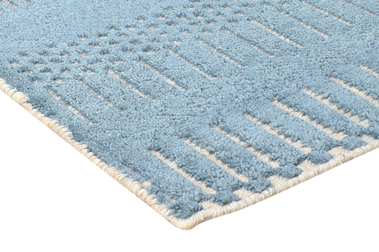 Blue Wool Rug 2' X 3' Modern Hand Knotted Scandinavian Abstract Small Carpet 