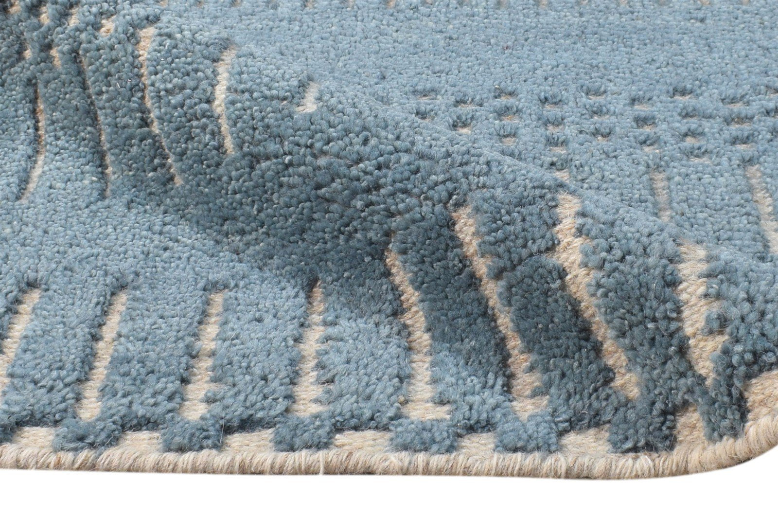 Blue Wool Rug 2' X 3' Modern Hand Knotted Scandinavian Abstract Small Carpet 