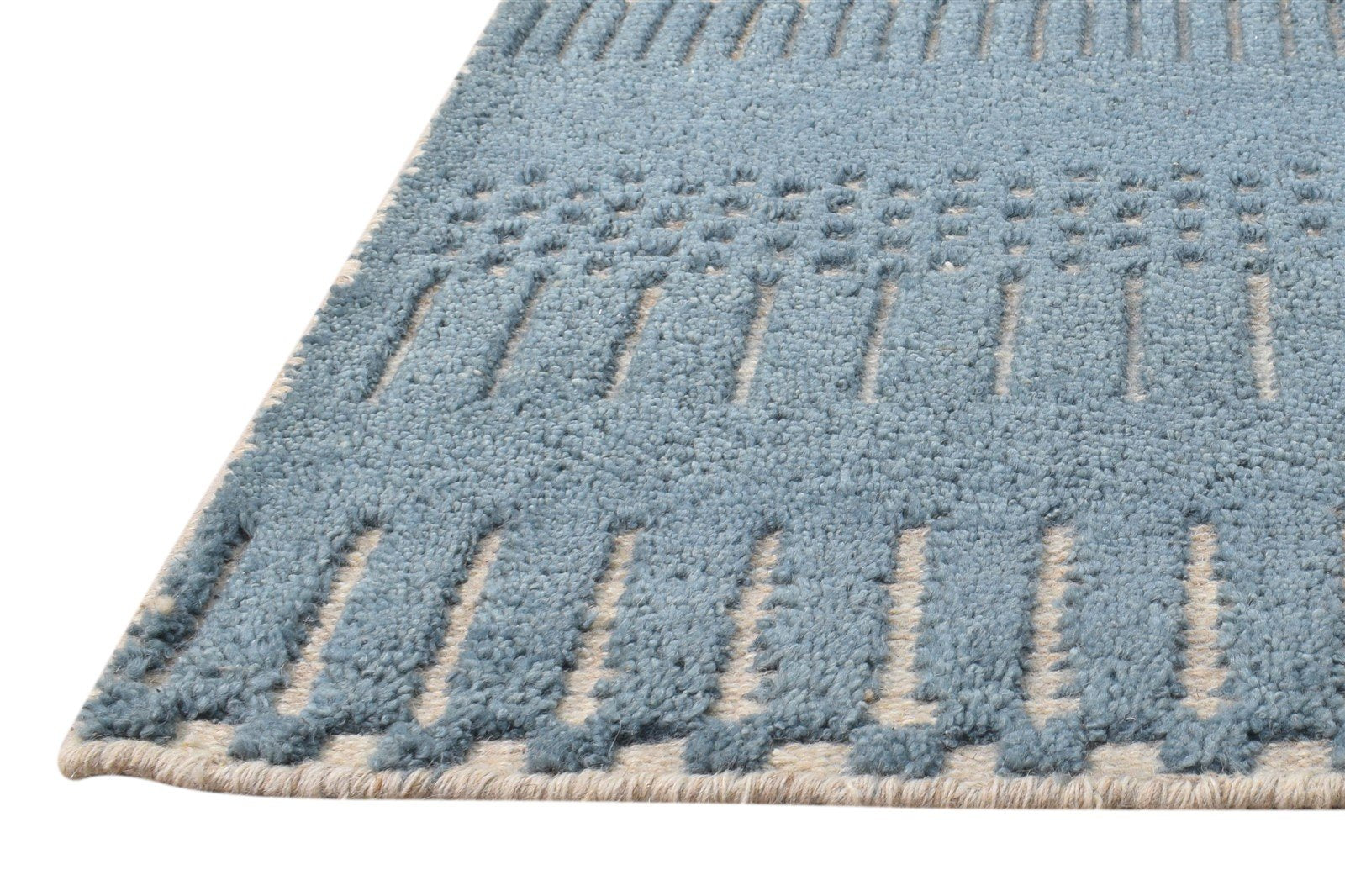 Blue Wool Rug 2' X 3' Modern Hand Knotted Scandinavian Abstract Small Carpet 