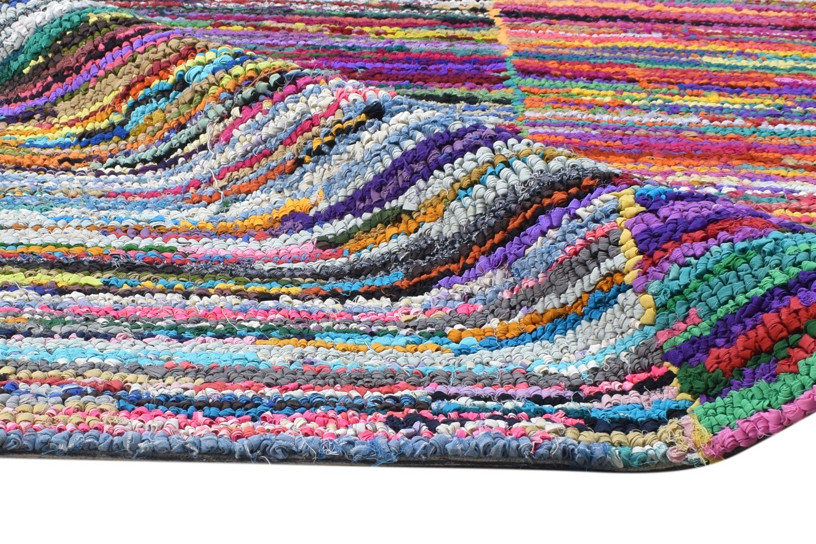 Hand Tufted Colorful Cotton Polyester Rug 5X8 Modern Bohemian Striped Room Size 