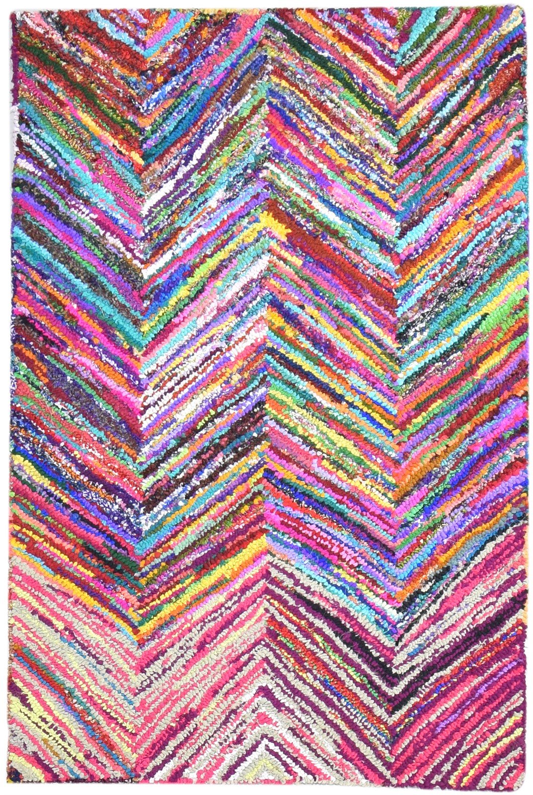 Cotton Polyester Colorful Rug 4X6 Modern Hand Tufted Bohemian Chevron Room Size 