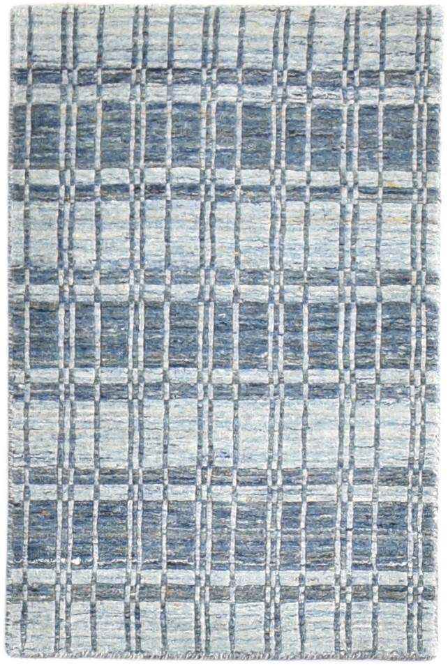 Blue Wool Rug 2' X 3' Modern Handloom Moroccan Modern Small Carpet 