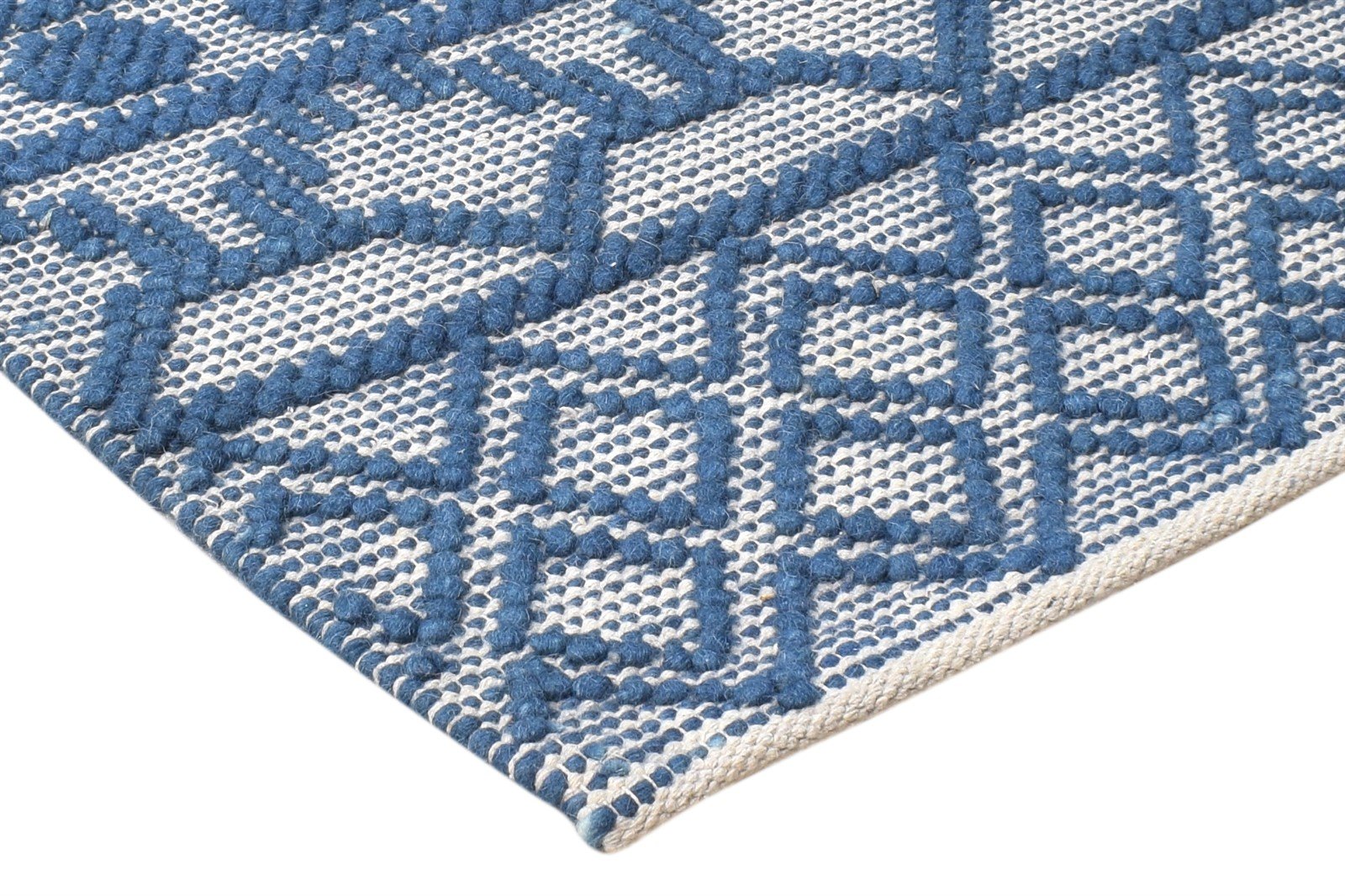 Wool Blue Rug 2' X 3' Modern Hand-Hooked Moroccan Modern Small Carpet 