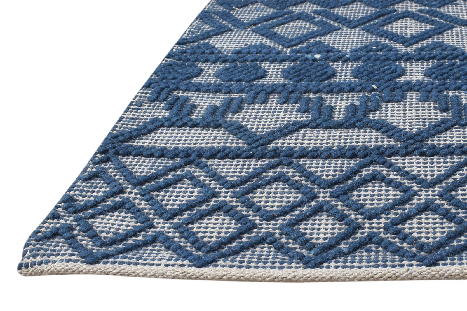 Wool Blue Rug 2' X 3' Modern Hand-Hooked Moroccan Modern Small Carpet 