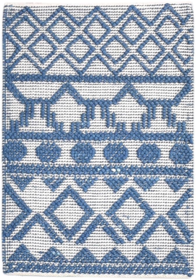 Wool Blue Rug 2' X 3' Modern Hand-Hooked Moroccan Modern Small Carpet 