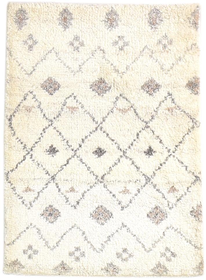 Wool Cream Rug 2' X 3' Modern Hand Knotted Moroccan Modern Small Carpet 