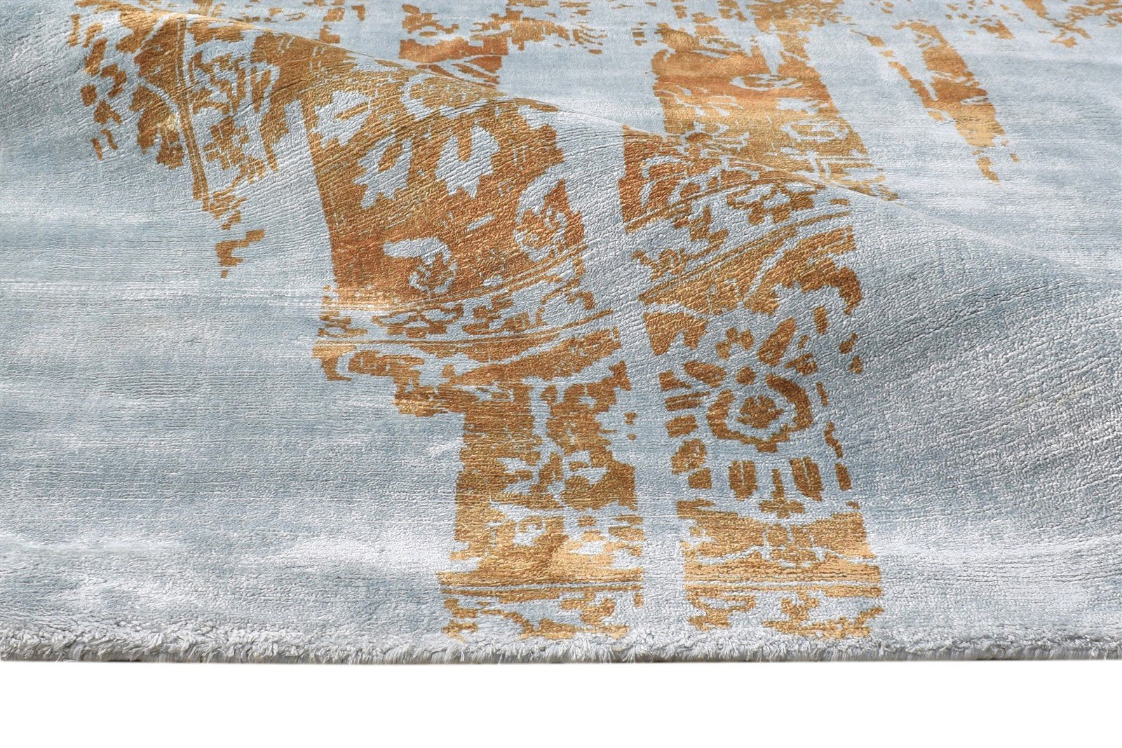 Silk Blue Rug 5' X 8' Modern Handloom Indian Modern Room Size Carpet 